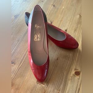 Salvatore Ferragamo Red and Black Kitten Heels